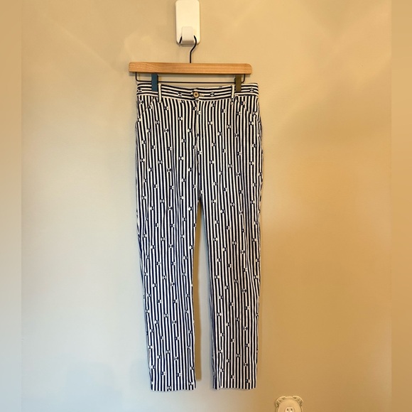 By Anthropologie • The Essential Slim Striped Blue Daisy High Rise Sz 0 Tapered - Picture 5 of 13